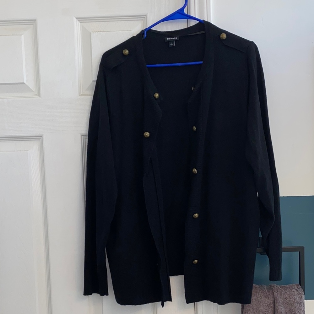 Torrid Black Cardigan with Gold Buttons